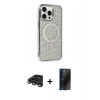 MARSİLYAN™- iPhone 15 Pro Kılıf Eksen Çizgi - Siyah 3D Antistatik Hayalet Cam Ekran Koruyucu + Raze Metal Kamera Lens - TMGI