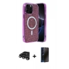 MARSİLYAN™- iPhone 15 Pro Kılıf Eksen Çizgi - Siyah 3D Antistatik Hayalet Cam Ekran Koruyucu + Raze Metal Kamera Lens - TMGI