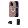 MARSİLYAN™- iPhone 15 Pro Kılıf Eksen Çizgi - Siyah 3D Antistatik Hayalet Cam Ekran Koruyucu + Raze Metal Kamera Lens - TMGI