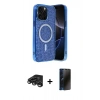 MARSİLYAN™- iPhone 15 Pro Kılıf Eksen Çizgi - Siyah 3D Antistatik Hayalet Cam Ekran Koruyucu + Raze Metal Kamera Lens - TMGI