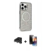 MARSİLYAN™- iPhone 15 Pro Kılıf Eksen Çizgi - Siyah 3D Antistatik Mat Seramik Nano Ekran Koruyucu + Gümüş Raze Metal Kamera Lens