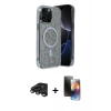 MARSİLYAN™- iPhone 15 Pro Kılıf Eksen Çizgi - Siyah 3D Antistatik Mat Seramik Nano Ekran Koruyucu + Raze Metal Kamera Lens - TMGI