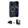 MARSİLYAN™- iPhone 15 Pro Kılıf Eksen Çizgi - Siyah 3D Antistatik Mat Seramik Nano Ekran Koruyucu + Raze Metal Kamera Lens - SH