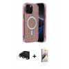 MARSİLYAN™- iPhone 15 Pro Kılıf Eksen Çizgi - Siyah Bilvis 3D Mat Cam Ekran Koruyucu + Raze Metal Kamera Lens - SH