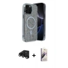 MARSİLYAN™- iPhone 15 Pro Kılıf Eksen Çizgi - Siyah Bilvis 3D Mat Cam Ekran Koruyucu + Raze Metal Kamera Lens - SH