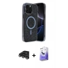 MARSİLYAN™- iPhone 15 Pro Kılıf Eksen Çizgi - Siyah Bilvis 5in1 5D Magic Hayalet Cam Ekran Koruyucu + Raze Metal Kamera Lens - TMGI
