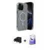 MARSİLYAN™- iPhone 15 Pro Kılıf Eksen Çizgi - Siyah Bilvis 5in1 5D Magic Hayalet Cam Ekran Koruyucu + Raze Metal Kamera Lens - SH