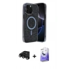 MARSİLYAN™- iPhone 15 Pro Kılıf Eksen Çizgi - Siyah Bilvis 5in1 5D Magic Hayalet Cam Ekran Koruyucu + Raze Metal Kamera Lens - SH