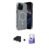 MARSİLYAN™- iPhone 15 Pro Kılıf Eksen Çizgi - Siyah Bilvis 5in1 5D Magic Hayalet Cam Ekran Koruyucu + Raze Metal Kamera Lens - LT