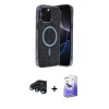 MARSİLYAN™- iPhone 15 Pro Kılıf Eksen Çizgi - Siyah Bilvis 5in1 5D Magic Hayalet Cam Ekran Koruyucu + Raze Metal Kamera Lens - LT