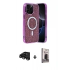 MARSİLYAN™- iPhone 15 Pro Kılıf Eksen Çizgi - Siyah Bilvis Hayalet Cam Ekran Koruyucu + Raze Metal Kamera Lens - SH