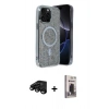 MARSİLYAN™- iPhone 15 Pro Kılıf Eksen Çizgi - Siyah Bilvis Hayalet Cam Ekran Koruyucu + Raze Metal Kamera Lens - SH