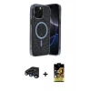MARSİLYAN™- iPhone 15 Pro Kılıf Eksen Çizgi - Siyah Buffer Cam Ekran Koruyucu + Raze Metal Kamera Lens - LT