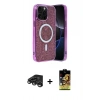 MARSİLYAN™- iPhone 15 Pro Kılıf Eksen Çizgi - Siyah Buffer Cam Ekran Koruyucu + Titanyum Gri Raze Metal Kamera Lens