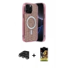 MARSİLYAN™- iPhone 15 Pro Kılıf Eksen Çizgi - Siyah Buffer Cam Ekran Koruyucu + Titanyum Gri Raze Metal Kamera Lens