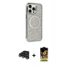 MARSİLYAN™- iPhone 15 Pro Kılıf Eksen Çizgi - Siyah Buffer Cam Ekran Koruyucu + Titanyum Gri Raze Metal Kamera Lens