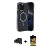 MARSİLYAN™- iPhone 15 Pro Kılıf Eksen Çizgi - Siyah Buffer Cam Ekran Koruyucu + Titanyum Gri Raze Metal Kamera Lens