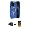 MARSİLYAN™- iPhone 15 Pro Kılıf Eksen Çizgi - Siyah Buffer Cam Ekran Koruyucu + Titanyum Gri Raze Metal Kamera Lens