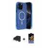 MARSİLYAN™- iPhone 15 Pro Kılıf Eksen Çizgi - Siyah Buffer Hayalet Cam Ekran Koruyucu + Raze Metal Kamera Lens - TMGI