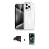MARSİLYAN™- iPhone 15 Pro Kılıf Eksen Doku Koleksiyonu - Şeffaf 360 Full Body Arka Koruyucu + Raze Metal Kamera Lens - GS