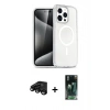 MARSİLYAN™- iPhone 15 Pro Kılıf Eksen Doku Koleksiyonu - Şeffaf 360 Full Body Arka Koruyucu + Raze Metal Kamera Lens - SH