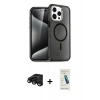 MARSİLYAN™- iPhone 15 Pro Kılıf Eksen Doku Koleksiyonu - Şeffaf Pasifik Cam Ekran Koruyucu + Raze Metal Kamera Lens - SH