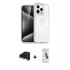 MARSİLYAN™- iPhone 15 Pro Kılıf Eksen Doku Koleksiyonu - Şeffaf Pasifik Cam Ekran Koruyucu + Raze Metal Kamera Lens - SH