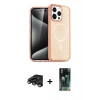 MARSİLYAN™- iPhone 15 Pro Kılıf Eksen Doku Koleksiyonu - Siyah 360 Mat Full Body Arka Koruyucu + Raze Metal Kamera Lens - TMGI