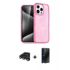 MARSİLYAN™- iPhone 15 Pro Kılıf Eksen Doku Koleksiyonu - Siyah 3D Antistatik Hayalet Cam Ekran Koruyucu + Raze Metal Kamera Lens - TMGI