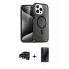 MARSİLYAN™- iPhone 15 Pro Kılıf Eksen Doku Koleksiyonu - Siyah 3D Antistatik Hayalet Cam Ekran Koruyucu + Raze Metal Kamera Lens - TMGI
