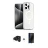 MARSİLYAN™- iPhone 15 Pro Kılıf Eksen Doku Koleksiyonu - Siyah 3D Antistatik Hayalet Cam Ekran Koruyucu + Raze Metal Kamera Lens - TMGI