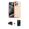 MARSİLYAN™- iPhone 15 Pro Kılıf Eksen Doku Koleksiyonu - Siyah 3D Antistatik Hayalet Cam Ekran Koruyucu + Raze Metal Kamera Lens - TMGI
