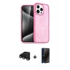 MARSİLYAN™- iPhone 15 Pro Kılıf Eksen Doku Koleksiyonu - Siyah 3D Antistatik Hayalet Cam Ekran Koruyucu + Raze Metal Kamera Lens - SH