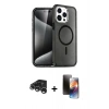 MARSİLYAN™- iPhone 15 Pro Kılıf Eksen Doku Koleksiyonu - Siyah 3D Antistatik Mat Seramik Nano Ekran Koruyucu + Raze Metal Kamera Lens - GS