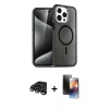 MARSİLYAN™- iPhone 15 Pro Kılıf Eksen Doku Koleksiyonu - Siyah 3D Antistatik Mat Seramik Nano Ekran Koruyucu + Raze Metal Kamera Lens - TMGI