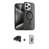 MARSİLYAN™- iPhone 15 Pro Kılıf Eksen Doku Koleksiyonu - Siyah Bilvis 3D Cam Ekran Koruyucu + Gümüş Raze Metal Kamera Lens