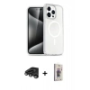 MARSİLYAN™- iPhone 15 Pro Kılıf Eksen Doku Koleksiyonu - Siyah Bilvis 3D Cam Ekran Koruyucu + Titanyum Gri Raze Metal Kamera Lens