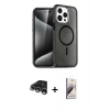 MARSİLYAN™- iPhone 15 Pro Kılıf Eksen Doku Koleksiyonu - Siyah Bilvis 3D Mat Cam Ekran Koruyucu + Raze Metal Kamera Lens - GS