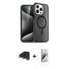 MARSİLYAN™- iPhone 15 Pro Kılıf Eksen Doku Koleksiyonu - Siyah Bilvis 3D Mat Cam Ekran Koruyucu + Raze Metal Kamera Lens - TMGI