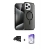 MARSİLYAN™- iPhone 15 Pro Kılıf Eksen Doku Koleksiyonu - Siyah Bilvis 5in1 3D Magic Cam Ekran Koruyucu + Raze Metal Kamera Lens - GS