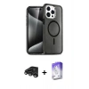 MARSİLYAN™- iPhone 15 Pro Kılıf Eksen Doku Koleksiyonu - Siyah Bilvis 5in1 3D Magic Cam Ekran Koruyucu + Raze Metal Kamera Lens - TMGI