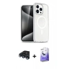 MARSİLYAN™- iPhone 15 Pro Kılıf Eksen Doku Koleksiyonu - Siyah Bilvis 5in1 5D Magic Hayalet Cam Ekran Koruyucu + Lacivert Raze Metal Kamera Lens