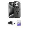 MARSİLYAN™- iPhone 15 Pro Kılıf Eksen Doku Koleksiyonu - Siyah Bilvis 5in1 5D Magic Hayalet Cam Ekran Koruyucu + Lacivert Raze Metal Kamera Lens