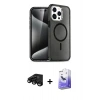 MARSİLYAN™- iPhone 15 Pro Kılıf Eksen Doku Koleksiyonu - Siyah Bilvis 5in1 5D Magic Hayalet Cam Ekran Koruyucu + Raze Metal Kamera Lens - SH
