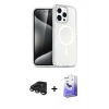 MARSİLYAN™- iPhone 15 Pro Kılıf Eksen Doku Koleksiyonu - Siyah Bilvis 5in1 5D Magic Hayalet Cam Ekran Koruyucu + Raze Metal Kamera Lens - TMGI