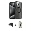 MARSİLYAN™- iPhone 15 Pro Kılıf Eksen Doku Koleksiyonu - Siyah Bilvis Hayalet Cam Ekran Koruyucu + Raze Metal Kamera Lens - GS