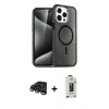 MARSİLYAN™- iPhone 15 Pro Kılıf Eksen Doku Koleksiyonu - Siyah Bilvis Hayalet Cam Ekran Koruyucu + Raze Metal Kamera Lens - TMGI