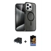 MARSİLYAN™- iPhone 15 Pro Kılıf Eksen Doku Koleksiyonu - Siyah Buffer Hayalet Cam Ekran Koruyucu + Lacivert Raze Metal Kamera Lens