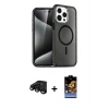 MARSİLYAN™- iPhone 15 Pro Kılıf Eksen Doku Koleksiyonu - Siyah Buffer Hayalet Cam Ekran Koruyucu + Raze Metal Kamera Lens - SH