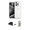 MARSİLYAN™- iPhone 15 Pro Kılıf Eksen Doku Koleksiyonu - Siyah Polymer Nano Ekran Koruyucu + Gümüş Raze Metal Kamera Lens